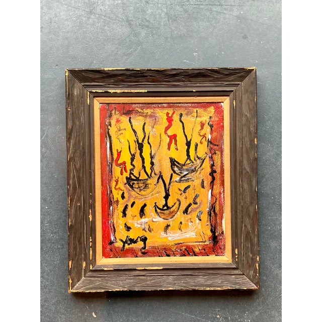 Vintage Boho Purvis Young Abstract Figurative Oil on Canvas For Sale - Image 9 of 12