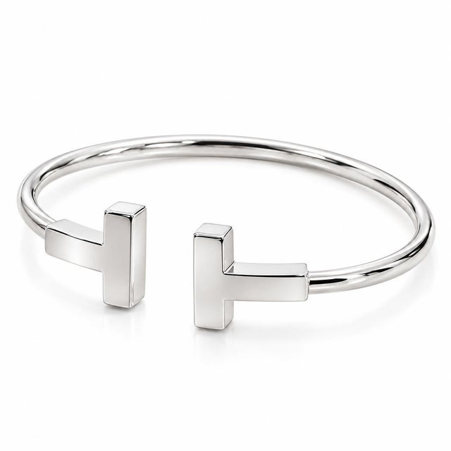 Tiffany and Co. Mid 20th Century Tiffany & Co. 18k White Gold T Wire Cuff Bangle For Sale - Image 4 of 5