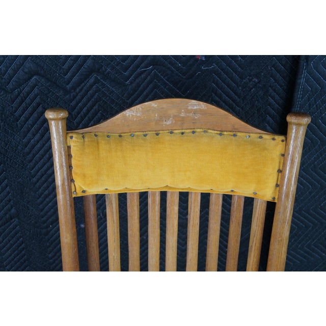 Antique Victorian Quartersawn Oak Farmhouse Parlor Slat Back Rocking Chair For Sale - Image 11 of 11