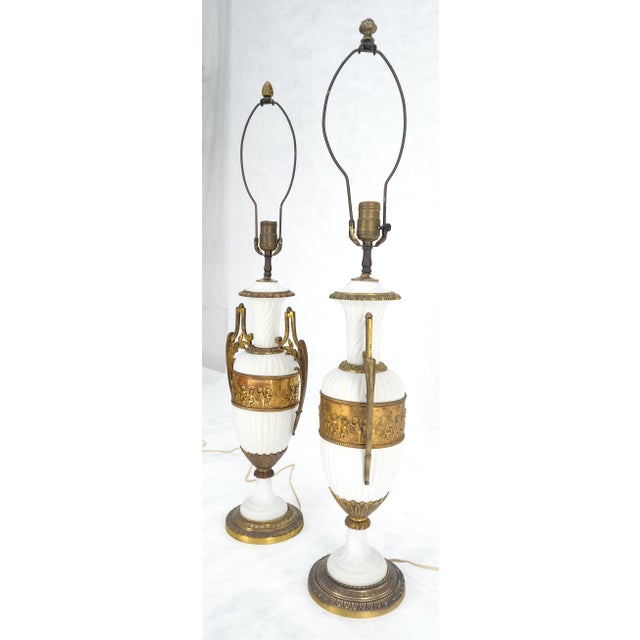 Pair of Fine Ceramic & Ormolu Cup Vase Shape Table Lamp c1940s MINT For Sale - Image 6 of 16