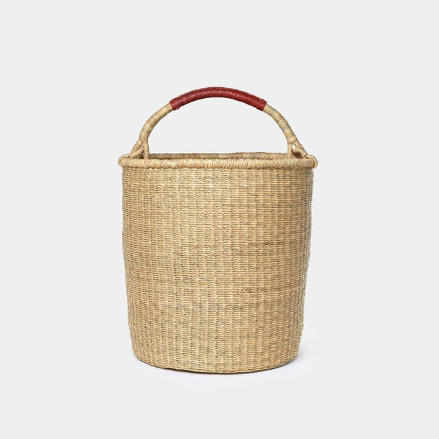 Textile Natural Bolga Hamper Basket With Leather Handles - Large For Sale - Image 7 of 7
