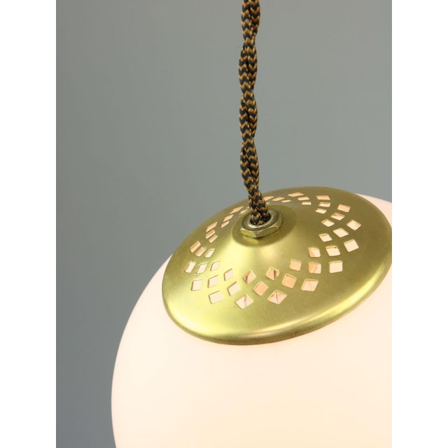 Mid-Century Modern Mid-Century Modern Italian Pendant Lamp in Brass and Opaline For Sale - Image 3 of 15