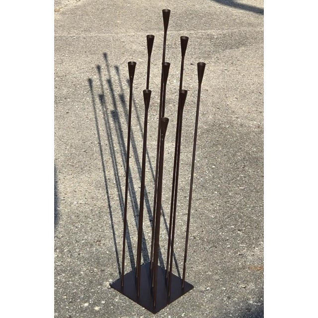 Metal Brutalist Metal 42" Floor Candelabra, Manner of Harry Bertoia For Sale - Image 7 of 16