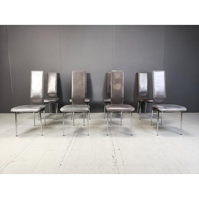 Vintage Dining Chairs by Giancarlo Vegni for Fasem, 1980s, Set of 8 For Sale - Image 4 of 11