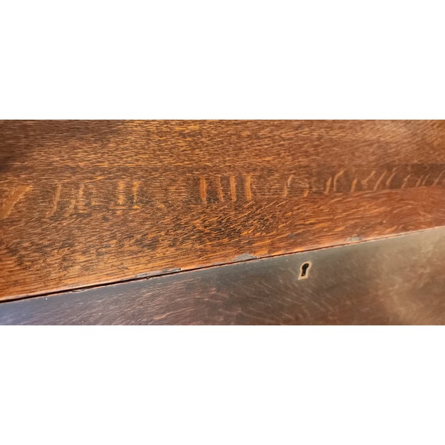 Antique Arts & Crafts MIssion Style Quarter-Sawn Oak Slant Secretary Desk For Sale - Image 13 of 16