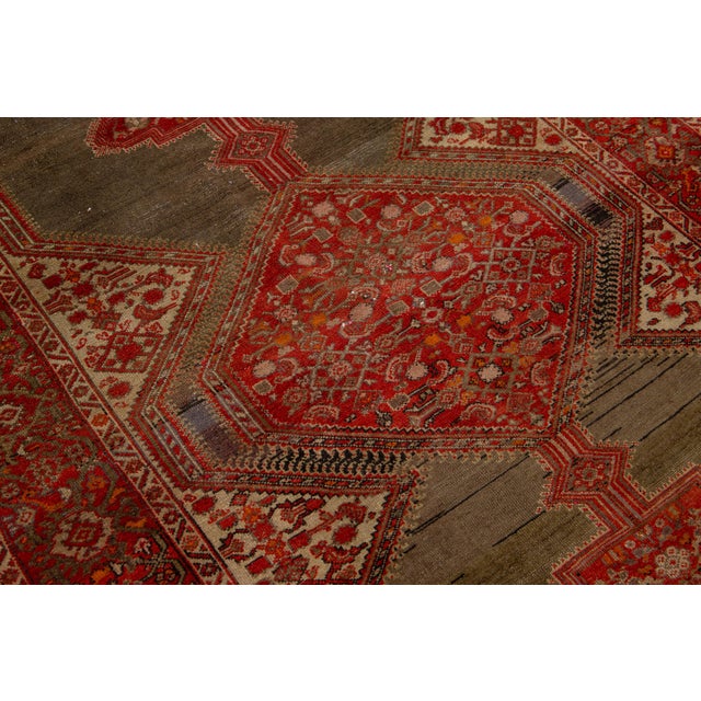2010s Antique Malayer Persian Sactter Wool Rug in Brown With Tribal Design For Sale - Image 5 of 7