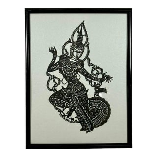 Vintage 1950s Hand-Cut Thai Siam Dancer Framed Artwork (Nang Yai Style) For Sale