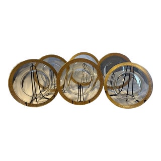 1940s Minton by Tiffin Clear Gold Encrusted Luncheon Salad Plates Franciscan Rambler Rose - Set of 6 For Sale