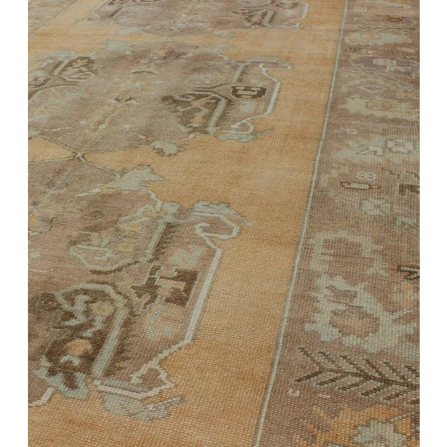 Textile Vintage Turkish Oushak Gallery Rug in Soft Camel, Taupe, and Muted Blue Tones For Sale - Image 7 of 9
