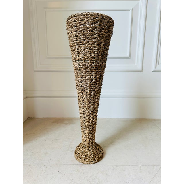 Vintage Woven Braided Natural Rattan & Seagrass 19.5” Vase. Dating to the 1980’s. Natural materials braided and woven...