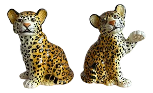 Mid-Century Italian Handmade Ceramic Baby Leopards, 1970s, Set of 2