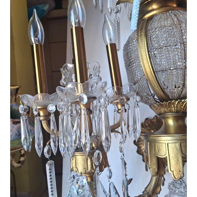Monumental Hollywood Regency 43" French Style 17-Light Crystal Girandole Wall Sconces Gilt Brass a - Pair For Sale - Image 12 of 18