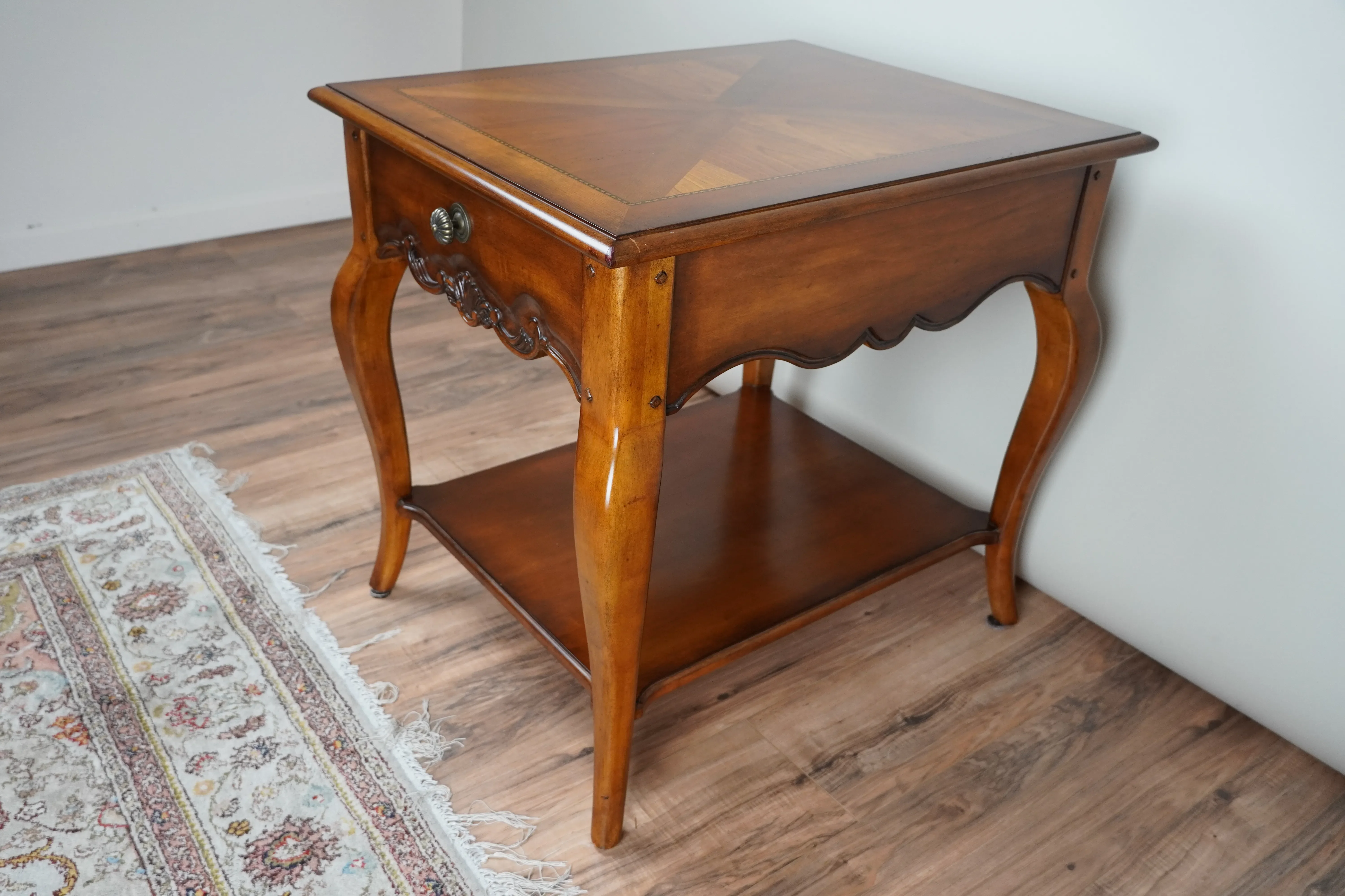 Vintage French Louis XVI Style Walnut One Drawer End Table by