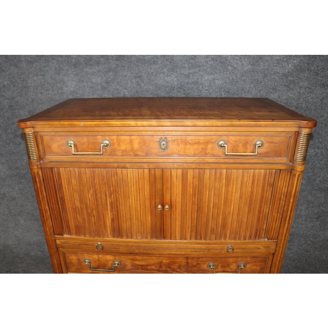 Brown Vintage Louis XVI Directoire Style Brass Mounted High Chest by Kindel For Sale - Image 8 of 13