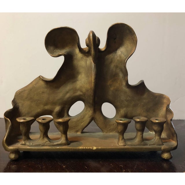 Traditional Mosheh Oved, RARE Judaica Holocaust Memorial Menorah Bronze Sculpture For Sale - Image 3 of 8