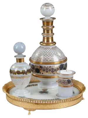 Vintage White Opaline Service with Black and Gold Decoration, Set of 4