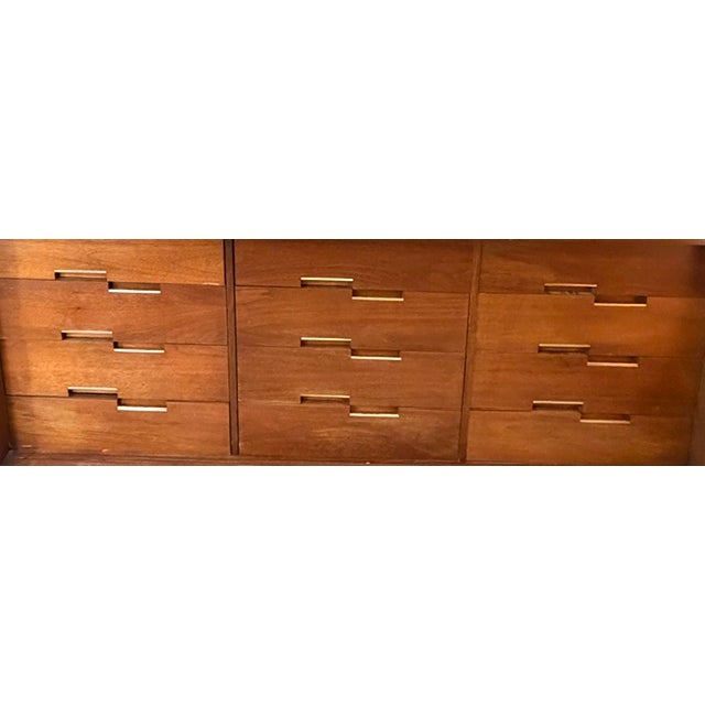 Wood Mid Century Walnut and Brass Dresser, Credenza by Designer Merton Gershun for Cavalier For Sale - Image 7 of 18