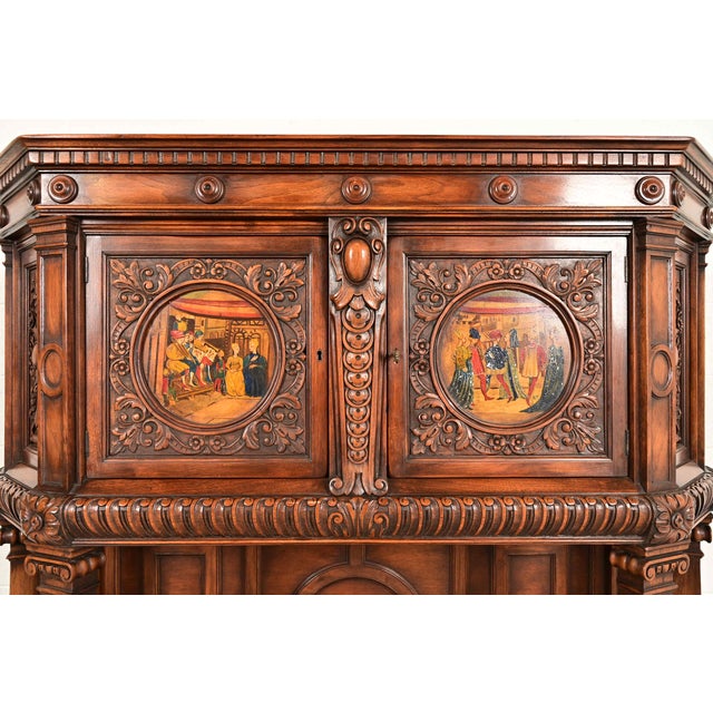 Brown Antique French Renaissance Revival Ornate Carved Walnut Bar Cabinet, Circa 1890s For Sale - Image 8 of 15