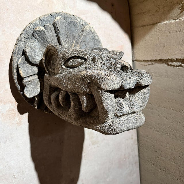 1960s Carved Wood Sculpture of Quetzalcoatl the Aztec God Known as the Feathered Serpent For Sale - Image 5 of 17