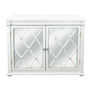 Vintage Elegant White Mirrored Buffet Sideboard With Diamond Lattice Detail For Sale