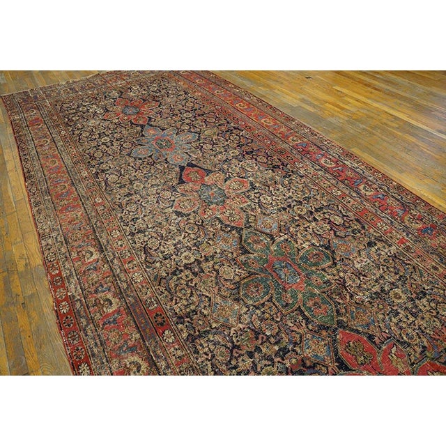 1750s Blue Navy Geometric Antique n.e Persian Rug 6'2" X 14'0" Knotted Wool Carpet For Sale - Image 4 of 6