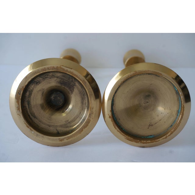 Mid 20th Century Polished Brass Candlesticks Candle Holders - A Pair For Sale - Image 5 of 9