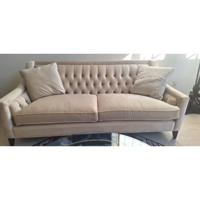 Contemporary Brushed Fabric Cream Colored Sofa For Sale - Image 4 of 8