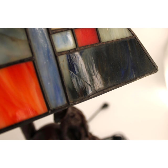 Remington Bronze "The Outlaw" Table Lamp W/ Stained Glass Shade in Mission Style For Sale - Image 13 of 13