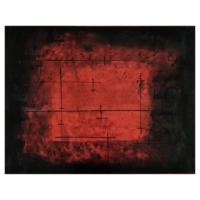 Agustin Espanol Vinas, Composition, 1980s, Mixed Media on Paper For Sale