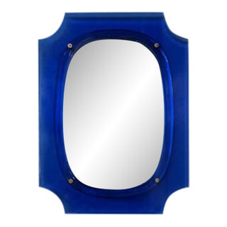 1960s Italian Modern Fontana Arte Style Blue Beveled Mirror For Sale