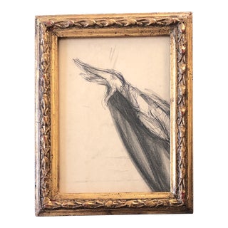 Original Vintage Small Fashion Arm Charcoal Study Drawing Vintage Frame For Sale