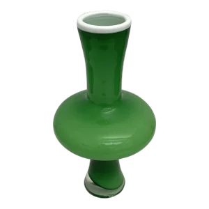 Vintage Italian Glass Green, White and Clear Cased Glass Vase