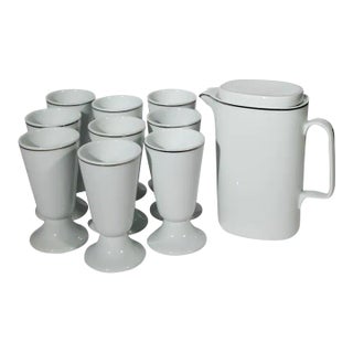 Vintage French Coffee Set in Limoges Porcelain, Signed George Boyer- 10 Pieces For Sale