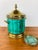 Mid-Century Modern Vintage Aldo Tura Style Hollywood Regency Malachite & Brass Ice Bucket & Bottle Coaster Set / Barware For Sale - Image 3 of 8