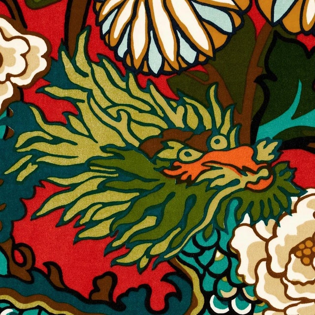 Art Deco Sample - Schumacher Chiang Mai Dragon Velvet Fabric in Laquer For Sale - Image 3 of 5