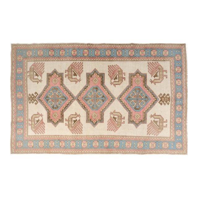 Vintage Turkish Area Rug, Hand-Knotted Wool, Whimsical Bird Motif For Sale