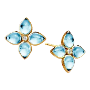 Syna Yellow Gold Blue Topaz Earrings with Diamonds, a Pair