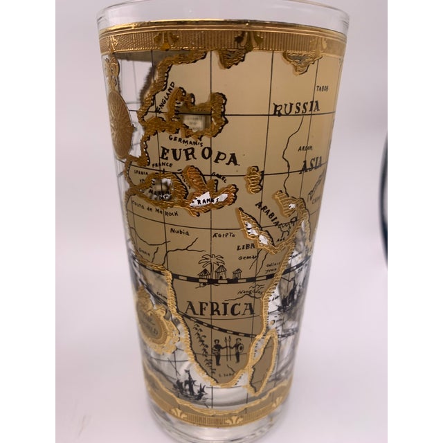 1960s Cera Highball Glasses With Old World Maps Design- Set of 8 For Sale - Image 4 of 6