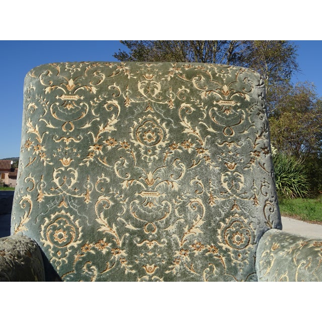 Napoleon III Blue-Grey and Gold Velvet Lounge Chair, 1890s For Sale - Image 3 of 18