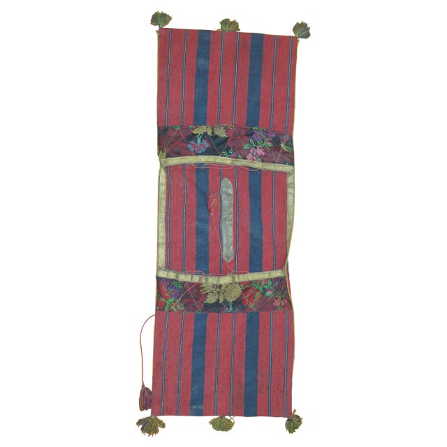 Handwoven Indian textile in reds and blues Measures: 13'' x 37'.