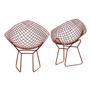 Diamond Chairs in Red Lacquer by Harry Bertoia for Knoll International, 1950s, Set of 2 For Sale