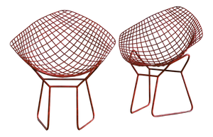 Diamond Chairs in Red Lacquer by Harry Bertoia for Knoll International, 1950s, Set of 2