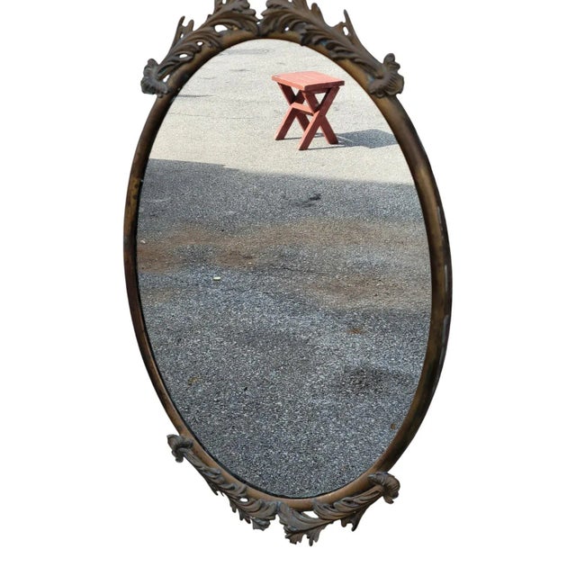 1930s Italian Solid Brass Oval Wall Mirror Vintage Decorative Hanging Mirror For Sale - Image 5 of 14