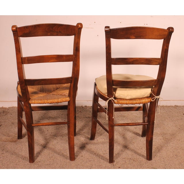 Straw-Seated Cherrywood Chairs, 1970s, Set of 8 For Sale - Image 9 of 13