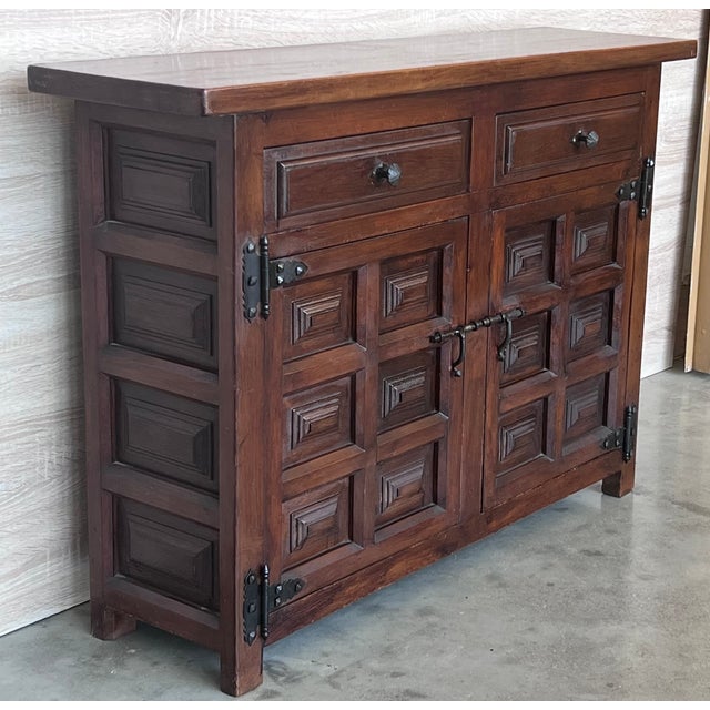 Baroque 20th Century Narrow Catalan Spanish Baroque Dark Walnut Credenza or Buffet For Sale - Image 3 of 9