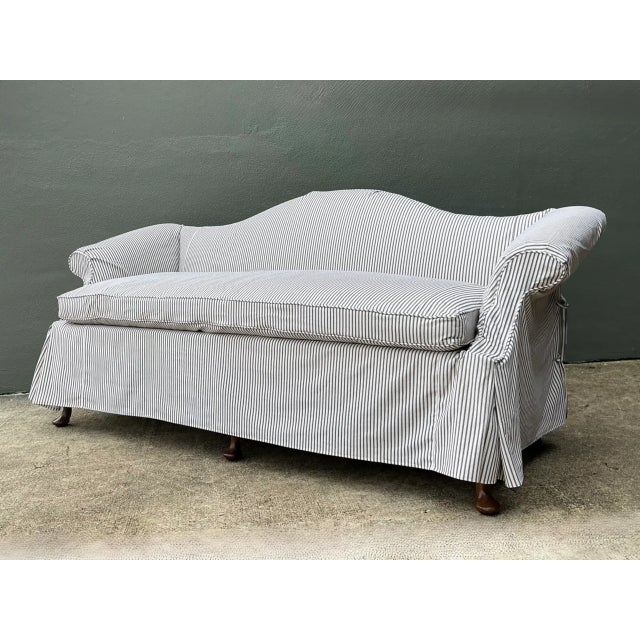 Wood Vintage Hickory Chair Tie Back Slipcovered Camelback Sofa For Sale - Image 7 of 13