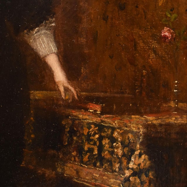 Charles François Pécrus, Portrait of Lady Reading, 1800s, Oil on Wood, Framed For Sale - Image 5 of 11