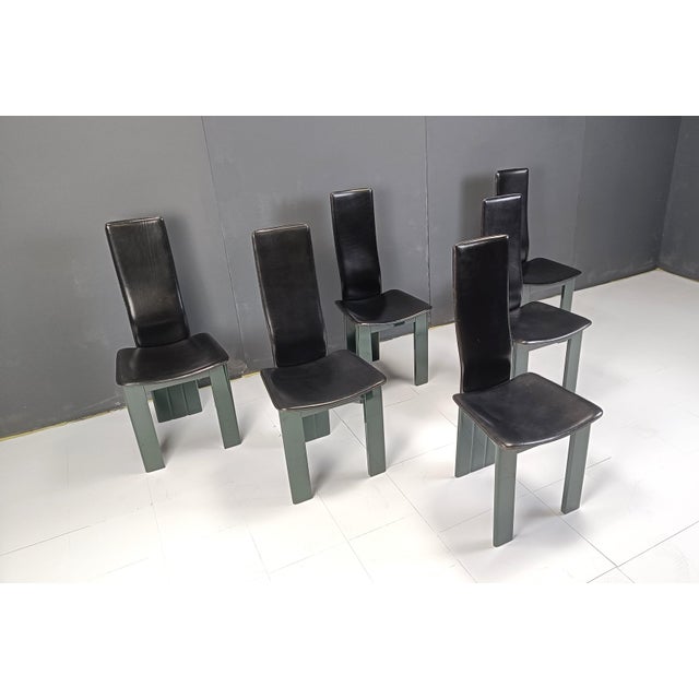 1980s Italian Leather and Green Lacquer Dining Chairs, 1980s, Set of 6 For Sale - Image 5 of 11