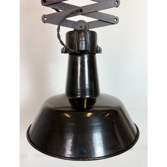 Metal Industrial Black Enamel Scissor Ceiling Lamp, 1930s For Sale - Image 7 of 18
