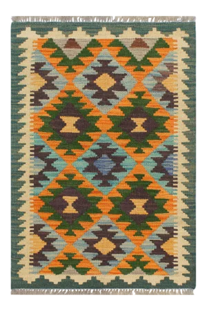 1990s 1990s Tribal Kilim Rust/Blue Hand-Woven Rug 2'0" X 2'11"